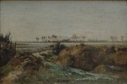 null Jean-Aimé SAINT-CYR GIRIER (1837-1911/12) Paysage d'étang Huile sur toile marouflée...