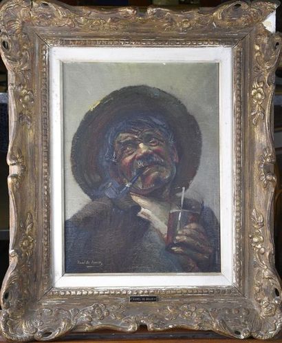 null Karel de BAUW (1909-2002) Vieil homme à la pipe Huile sur toile signée en bas...
