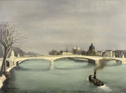 null Jacques DURAND-HENRIOT (1922-1997) La Seine à Paris Huile sur toile signée en...