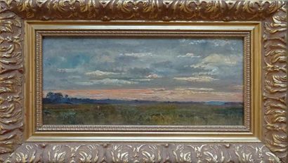 null Léonce PELLETIER (1869-1950) Paysage d'étang au crépuscule Huile sur panneau...