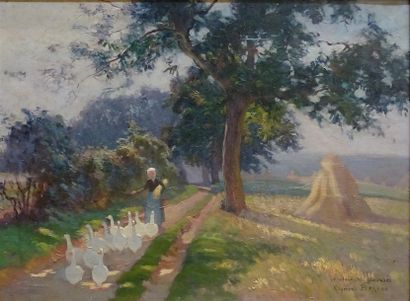 null Raymond PERREAU (1874-1976) Le retour des glaneuses Huile sur toile signée en...