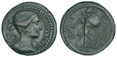 JULES CESAR ET C. CLOVIUS. Bronze, c. 46-45...