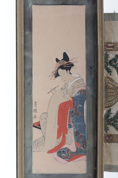 null Suzuki Harunobu (d'après)

Jeune femme assise tenant un bol fumant 

Estampe...