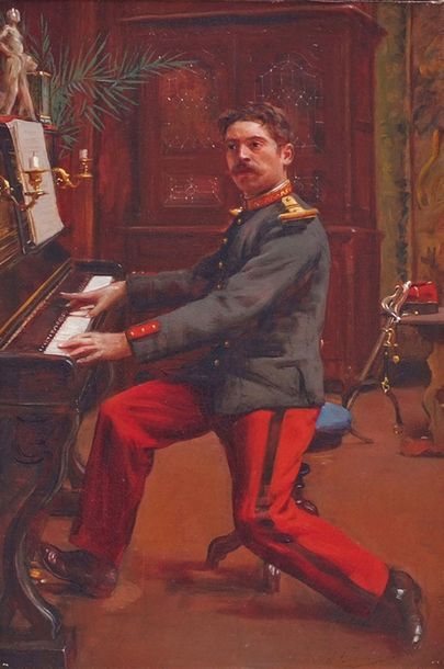 null ECOLE FRANCAISE XIXe siècle 

Officier jouant du piano

Huile sur toile signée...