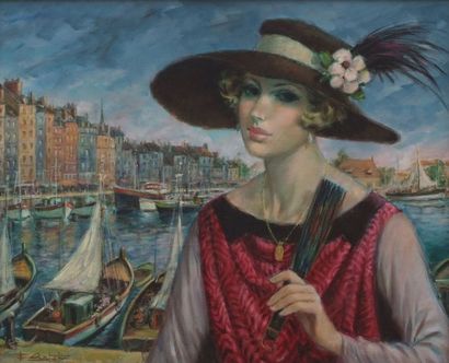 null François BATET (1923-2015)

Portrait de Jeune Femme au chapeau à Honfleur

Huile...