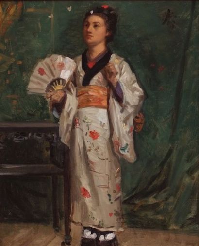 null Ecole Japonaise XIXe siècle

Jeune femme debout en kimono

Huile sur panneau...