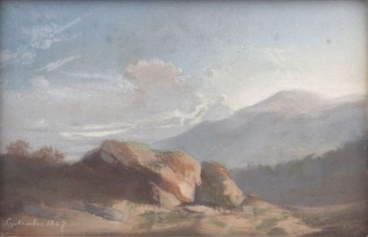 null ECOLE FRANCAISE milieu XIXe siècle
Paysage montagneux
Pastel non signé annoté...