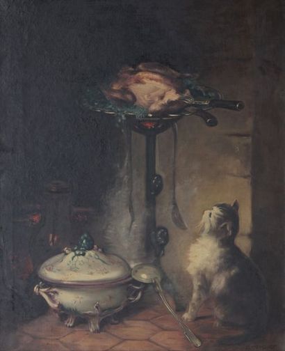 null Charles MONGINOT (1825-1900)

La convoitise du chat 

Huile sur toile signée...