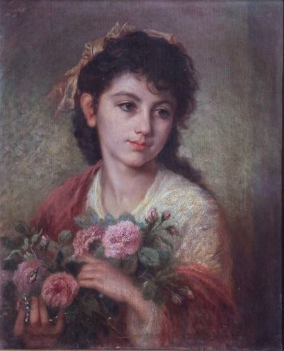 null ECOLE FRANCAISE VERS 1900-1920

Portrait de jeune femme au bouquet de fleurs...