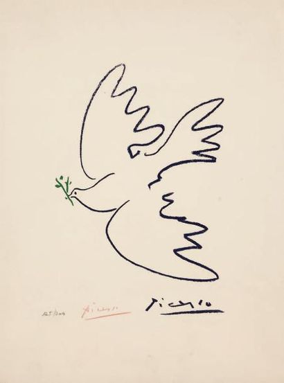 Pablo PICASSO (1881-1973) « COLOMBE DE LA PAIX » Lithographie en couleur signée dans...