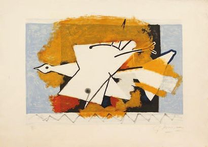 Georges BRAQUE (1882-1963) « LES CHAMPS » Lithographie en couleur. Signée à la mine...