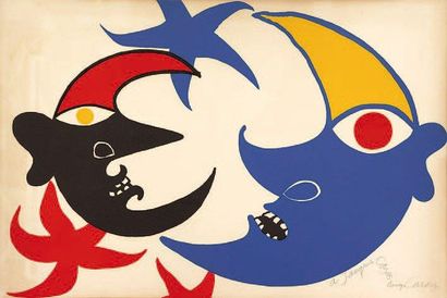 Alexander CALDER (1898-1976) « DEUX LUNES » Lithographie en couleur. Signée en bas...