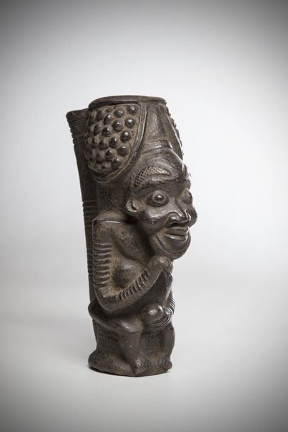 null BAMILEKE, Cameroon. Important ceremonial clay pipe representing the "Fon", the...