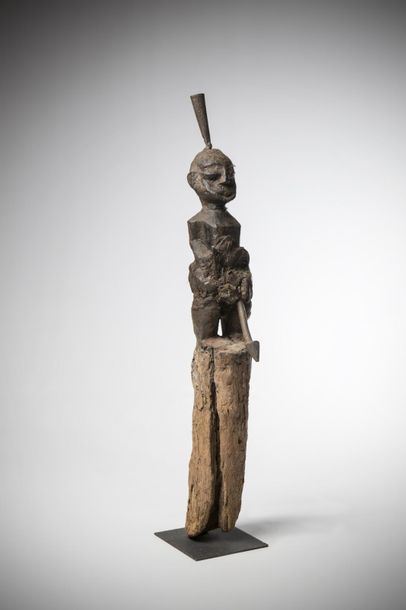 null FON, Benin. "Botchio" Male statue of protection, made of heavy wood, with a...