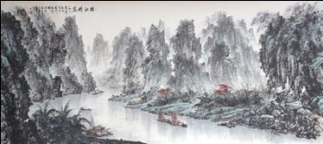 null ECOLE CHINOISE XXE SIECLE
Jonque sur la rivière dans une vallée rocheuse
Technique...