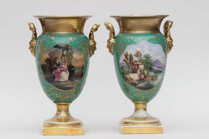 null Paire de vases porcelaine dans le gout de Sèvres à décor émaillé de scènes galantes...