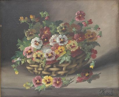 null KOCH (XIXe siècle)

Bouquet de pensées dans une panière

Huile sur toile signée...