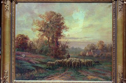 null ROLIER (XXe siècle)

Berger et son troupeau rentrant à la ferme

Huile sur toile...