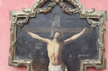 null ECOLE FRANCAISE du XIXe siècle
Le Christ en croix
Huile sur métal. Apposé sur...