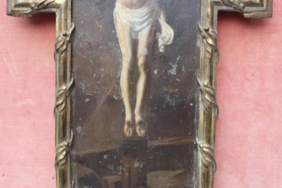 null ECOLE FRANCAISE du XIXe siècle
Le Christ en croix
Huile sur métal. Apposé sur...