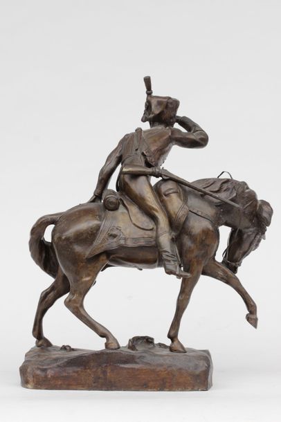null Raphaël NANNINI (XIX-XX)
Hussard à cheval guettant 
Epreuve en bronze, fonte...