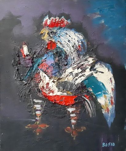 Pierre BOSCO (1909-1993) Pierre BOSCO (1909-1993) Le coq multicolore Oil on canvas...