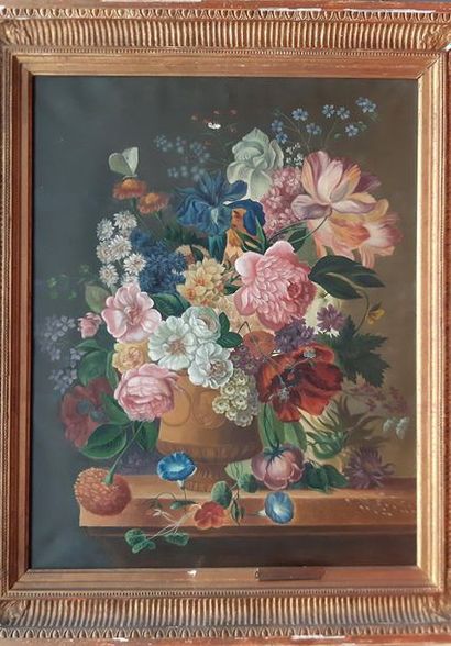  FRENCH SCHOOL AT THE BEGINNING OF THE 20th CENTURY 
Vase of flowers on an entablature...