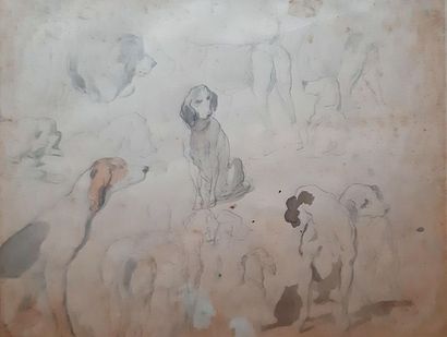 null ECOLE FRANCAISE DU XIXe SIECLE
ETUDE DE CHIENS
Dessin à la mine de plomb et...