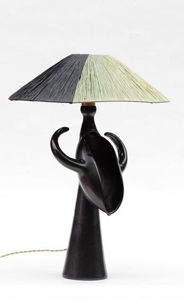 ROGER CAPRON (1922-2006) Roger CAPRON (1922-2006) Black-grey enamelled ceramic lamp...