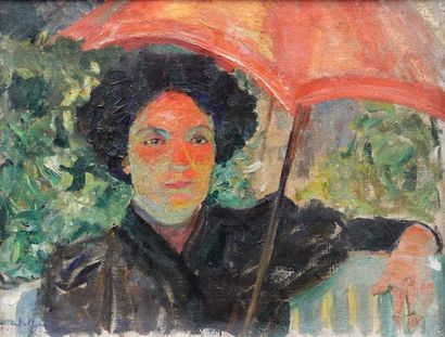 DE POLIGNAC XXe SIECLE DE POLIGNAC XXth CENTURY
Woman with Red
Parasol Oil on canvas...