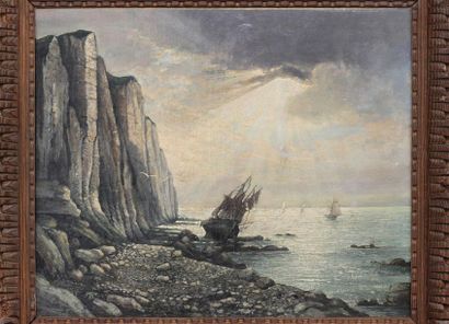 null FRENCH SCHOOL, early 20th century
Boat near the cliffs
Oil on canvas signed...