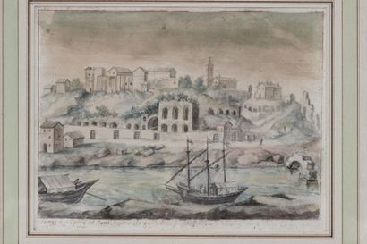  ITALIAN SCHOOL Watercolour representing the remains of Mount Aventino, one of the...