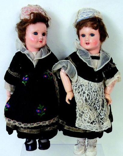 Pair of small composition dolls by SFBJ,...
