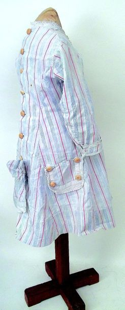 null Authentic young girl gray cotton dress with red lines with line of buttons on...