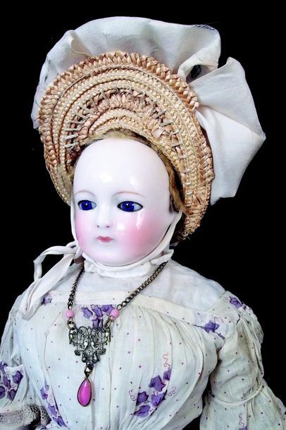 null Grande et belle poupée parisienne avec tête buste en porcelaine de la maison...