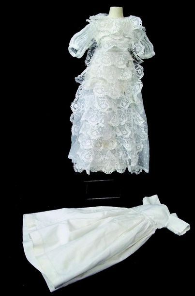 null Parisienne poupee baptism dress, cotton with lace. Shoulder: 3”. L 16”; with...
