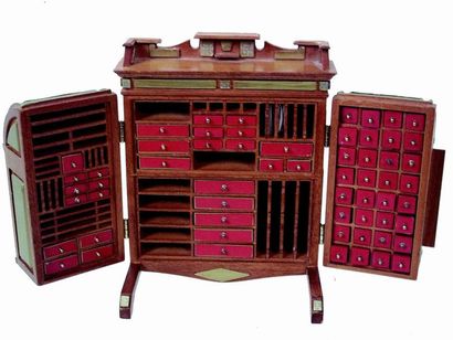 null Unusual miniature wooden chineese cabinet opening in front with two pannel to...