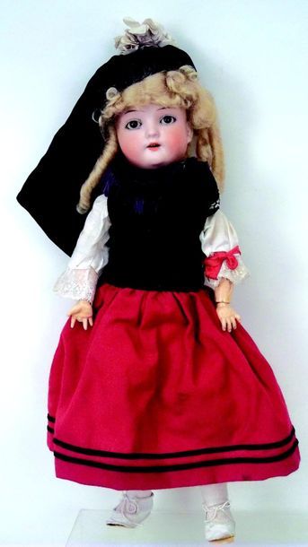 null German made doll, poured bisque head from the company SHOENHAU & HOFFMEISTER,...