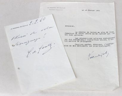 null Autographe du Général de Gaulle en date du 2 février 1960