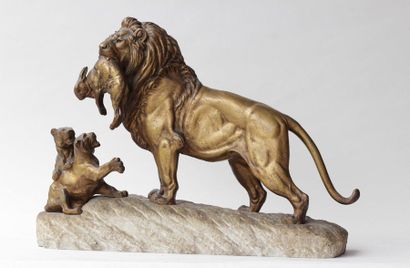 null Edouard DELABRIERE   (1829-1910)
Lion apportant une proie tenue dans sa gueule...
