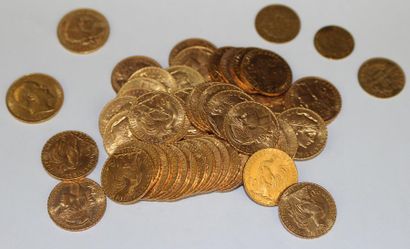 null LOT of 51 gold 20 Francs coins - 2 gold 10 Francs coins - 1 gold 5 Francs coin...
