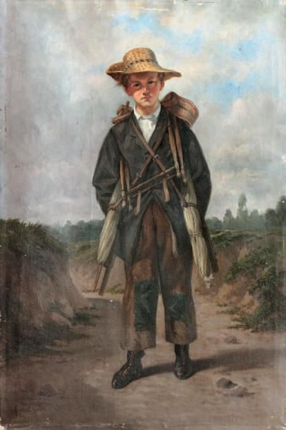 Pierre-Eugène LACOSTE (1818-1908) Le colporteur Huile sur toile signée en bas à gauche,...