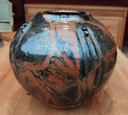 Enamelled stoneware vase, monogrammed on...