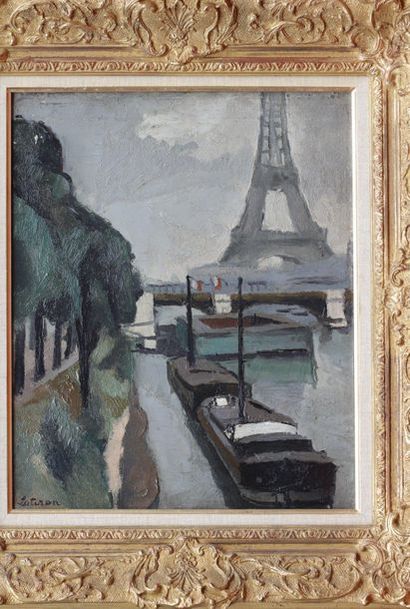null Robert LOTIRON (1886-1966)
Quai de Seine and Eiffel Tower in Paris
Oil on canvas...