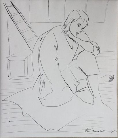 null Pierre-Yves TRÉMOIS ( 1921)
Jeune homme accroupi
Dessin à l'encre de Chine signé...