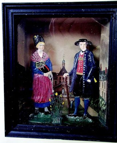 null Alsatian scene framed with the Friend Fritz and his wife in extra-flat figurine....