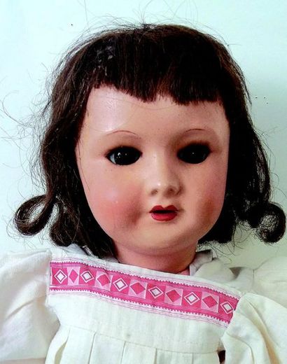 null SFBJ cardboard head doll, mould 301, open mouth, brown movable glass eyes, fully...