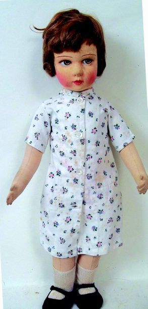 null -Felt doll with articulated legs Made in France by RAYNAL, moulded and painted...
