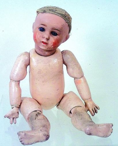 null French made SFBJ baby character, moulded cardboard head, mould 247, articulated...