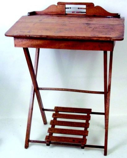 null -Charming folding school desk with opening panel, abacus, glass inkwell, footrest....
